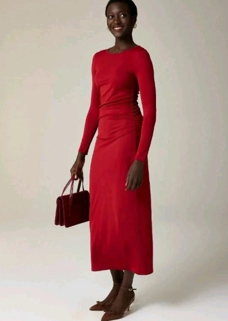 J.Crew Long Sleeve Maxi Dress Cinched Body Contour Jersey Crepe Women's Size XS